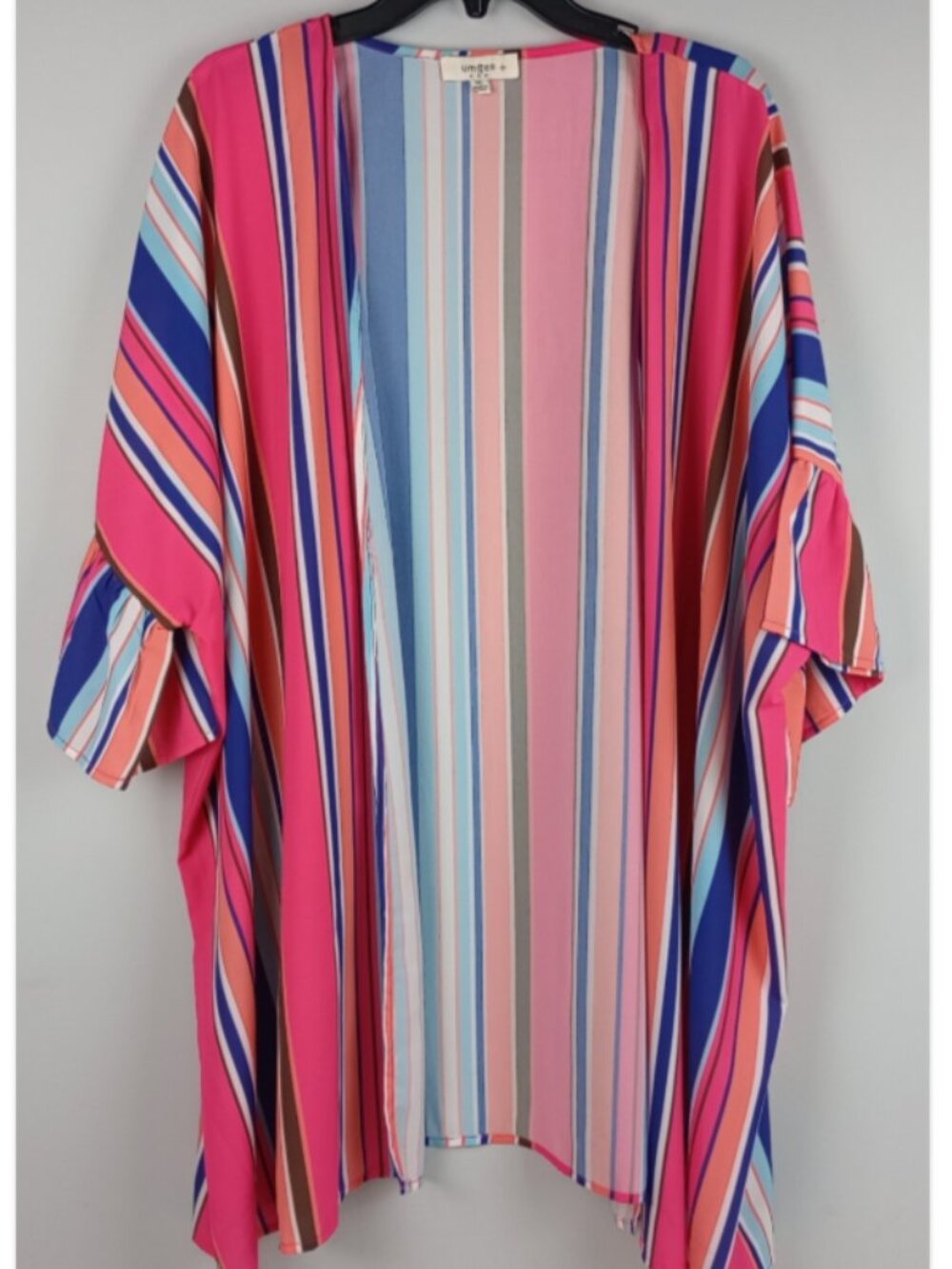 Umgee USA Womens XL‎ Pink Multicolor Striped Lightweight Open Front Cardigan